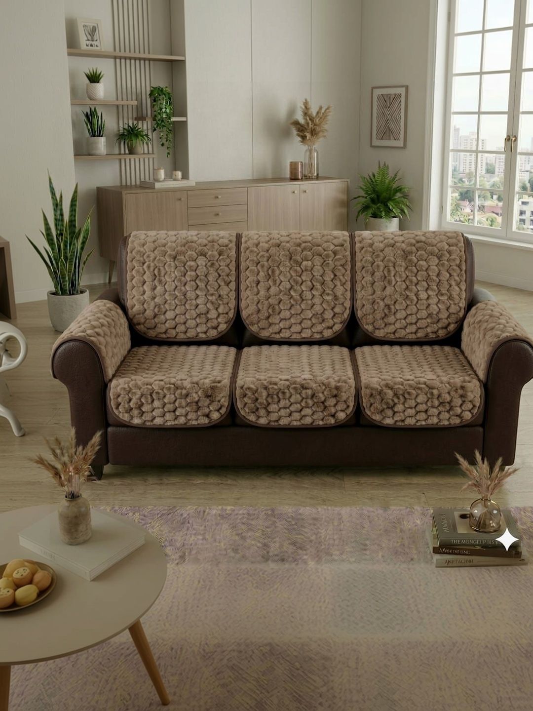RAINBOW FURNISHINGS Coffee Brown Polyester Blend Sofa Cover With Arms-picture-33