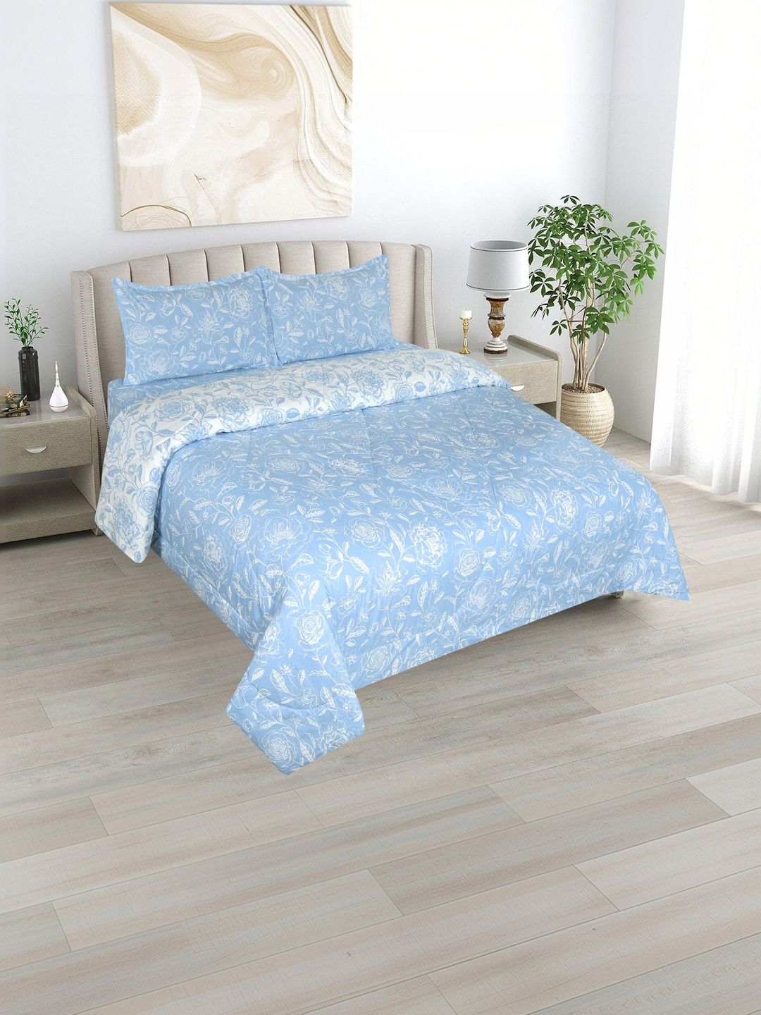 DREAM LIVING Blue & White Floral Other 4 Piece Double Queen Fine Bedding Set-image-8