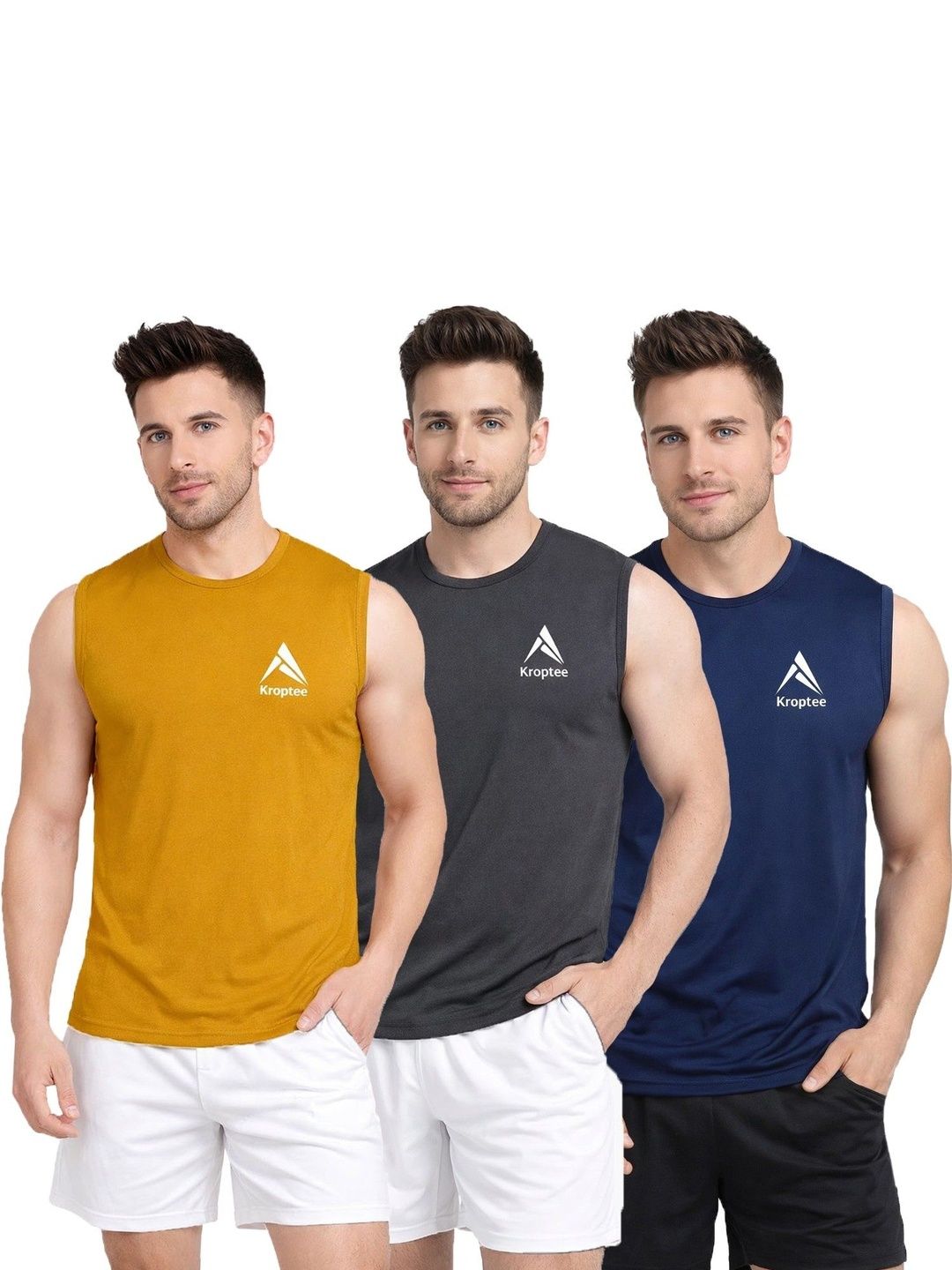 Kroptee Pack of 3 Cotton Blend Gym Vest-picture-16