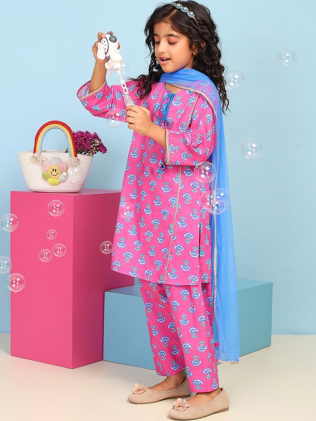 Biba Girls Floral Printed Regular Pure Cotton Kurta with Pyjamas & With Dupatta-picture-13