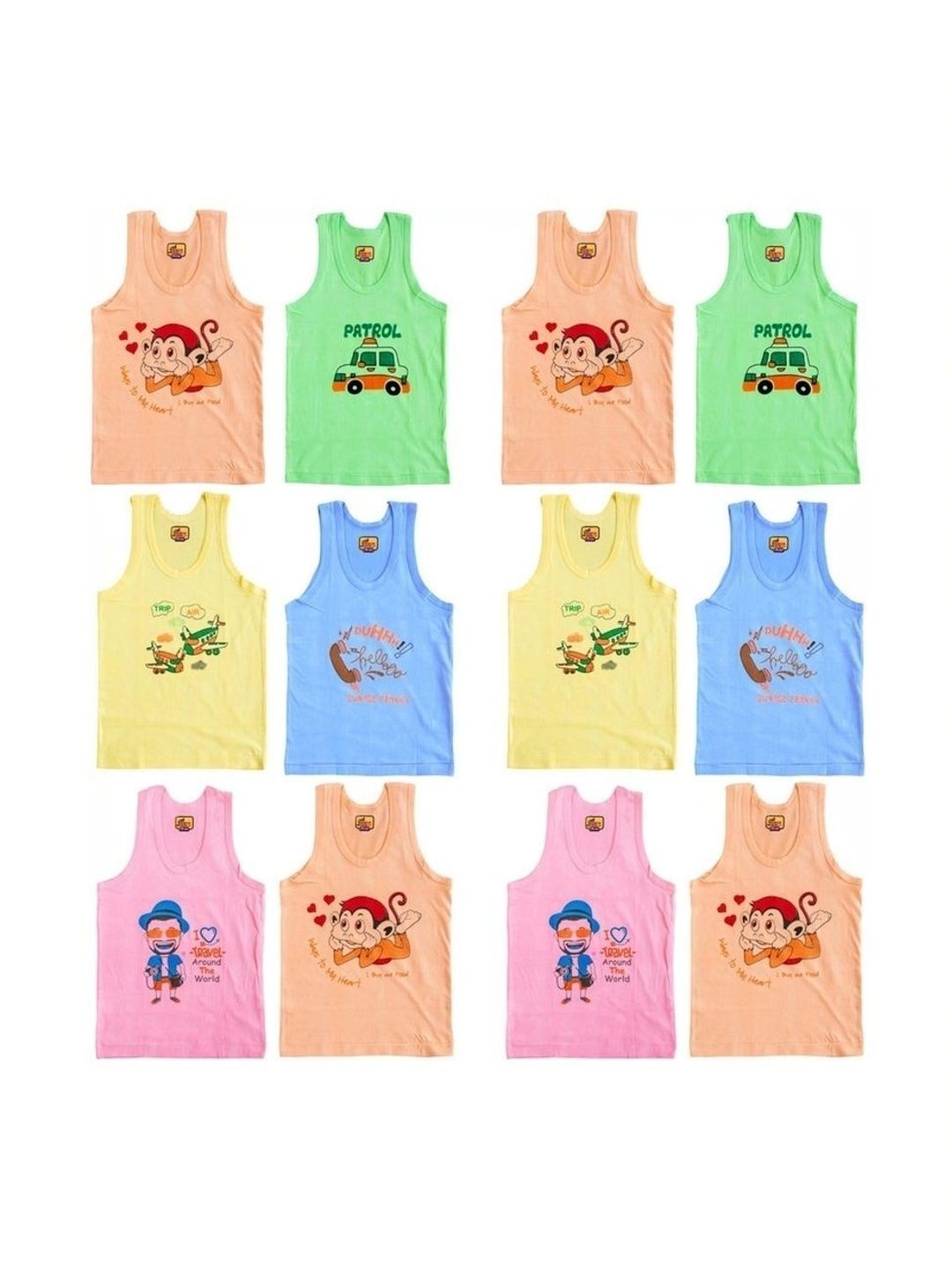 Renox Boys Pack of 12 Printed Assorted Cotton Undershirt-picture-13