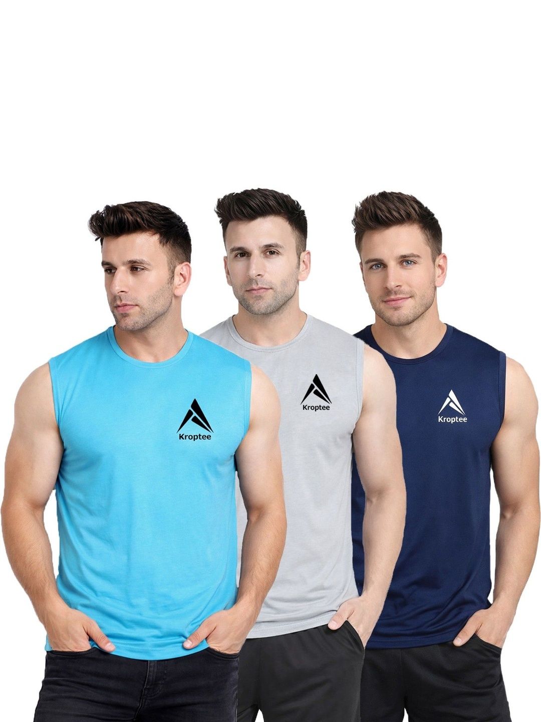 Kroptee Pack of 3 Cotton Blend Gym Vest-picture-28