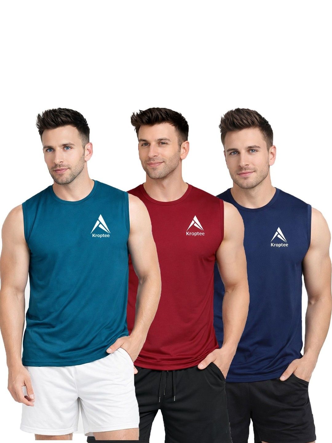 Kroptee Pack of 3 Cotton Blend Gym Vest-picture-36