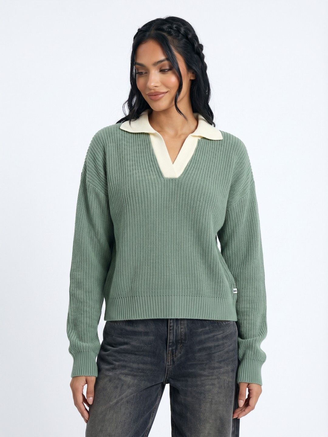 glitchez Ribbed Polo Collar Pullover Sweater-picture-18