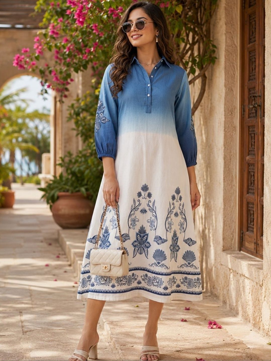 Zolo Label Ethnic Motifs Print A-Line Midi Dress-picture-35