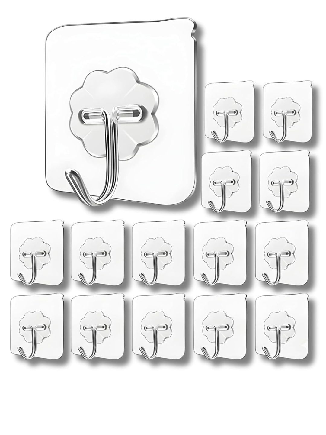 Xjarvis 15Pcs Transparent Waterproof & Oil-Proof Reusable Self-Adhesive Floral Wall Hooks-picture-35