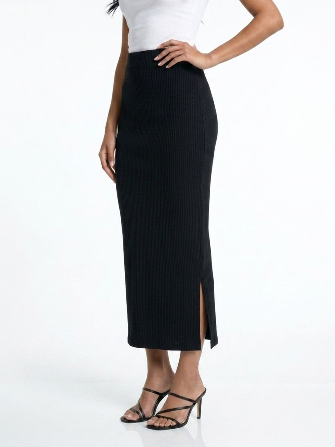 glitchez Women Textured Side Slit Pencil Midi Skirt-picture-14