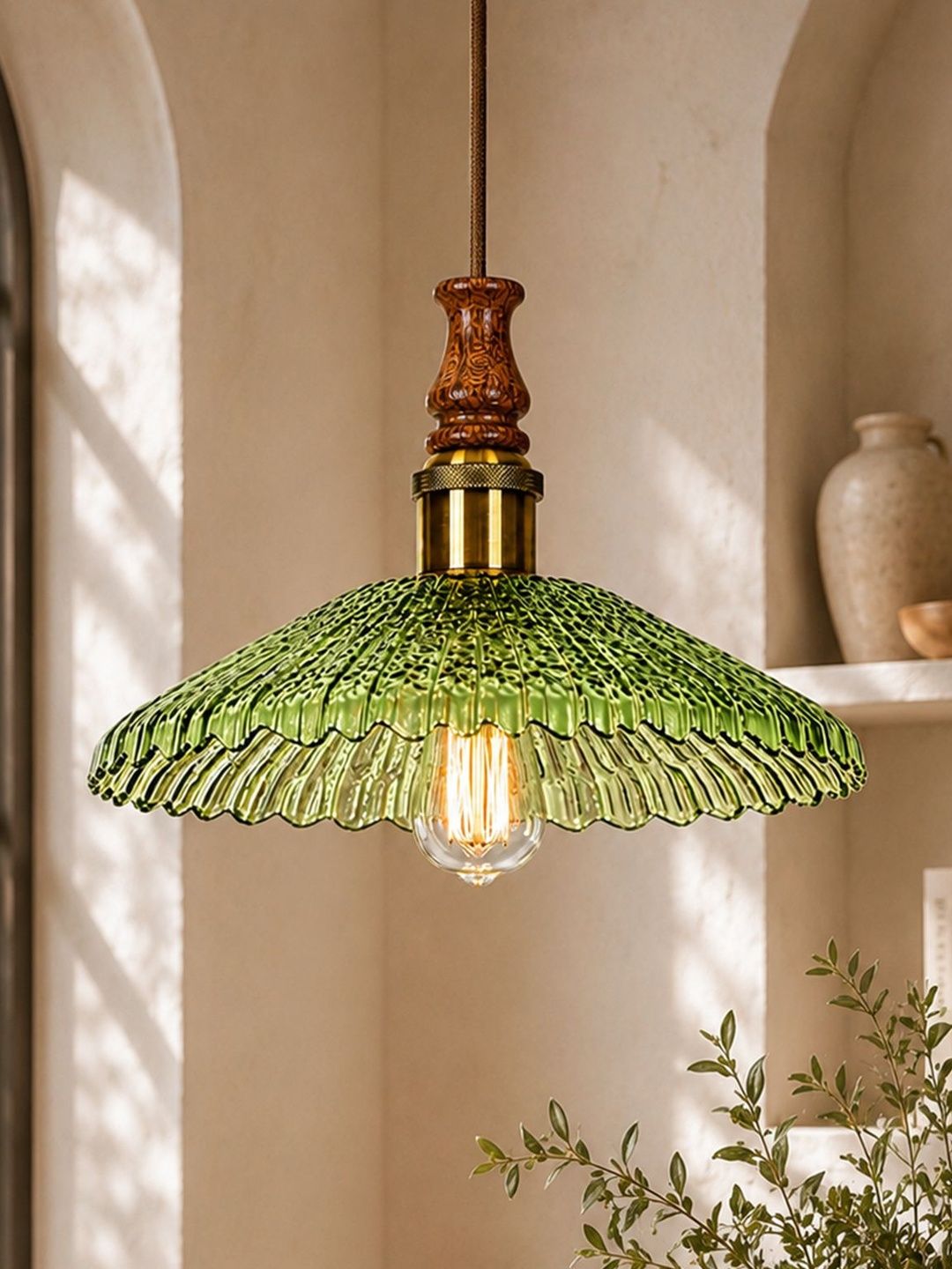 Glowhere Green Textured Glass Ceiling Lamp-picture-30