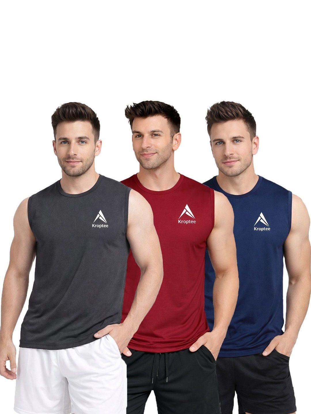 Kroptee Pack of 3 Cotton Blend Gym Vest-picture-34