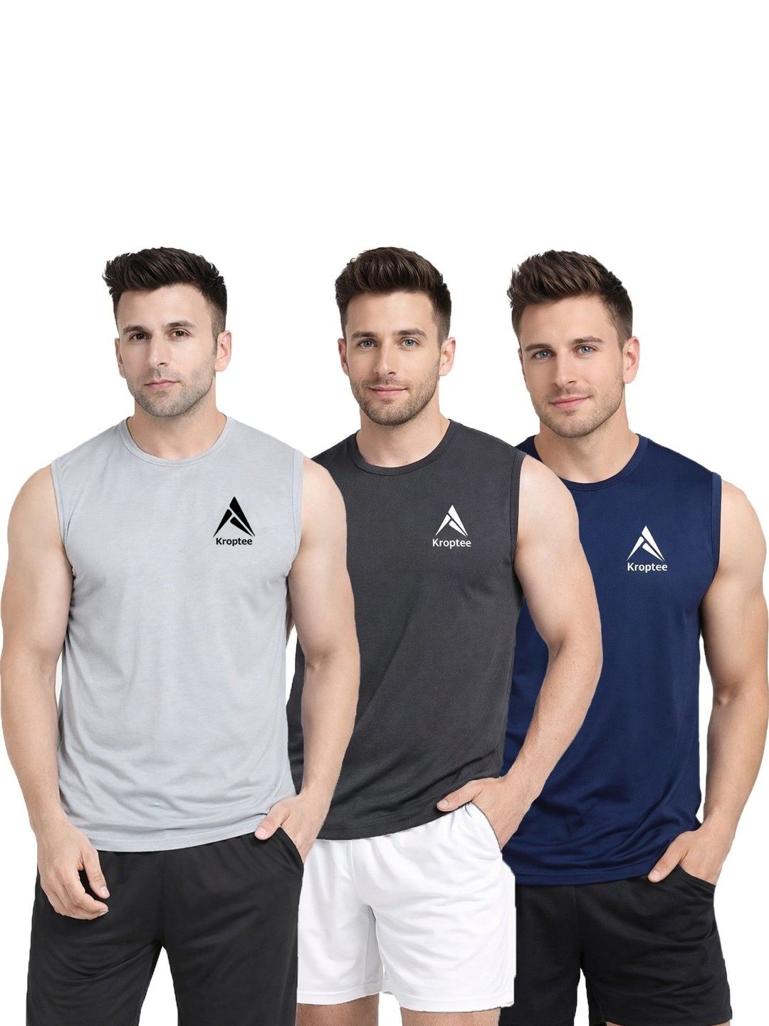Kroptee Pack of 3 Cotton Blend Gym Vest-picture-18