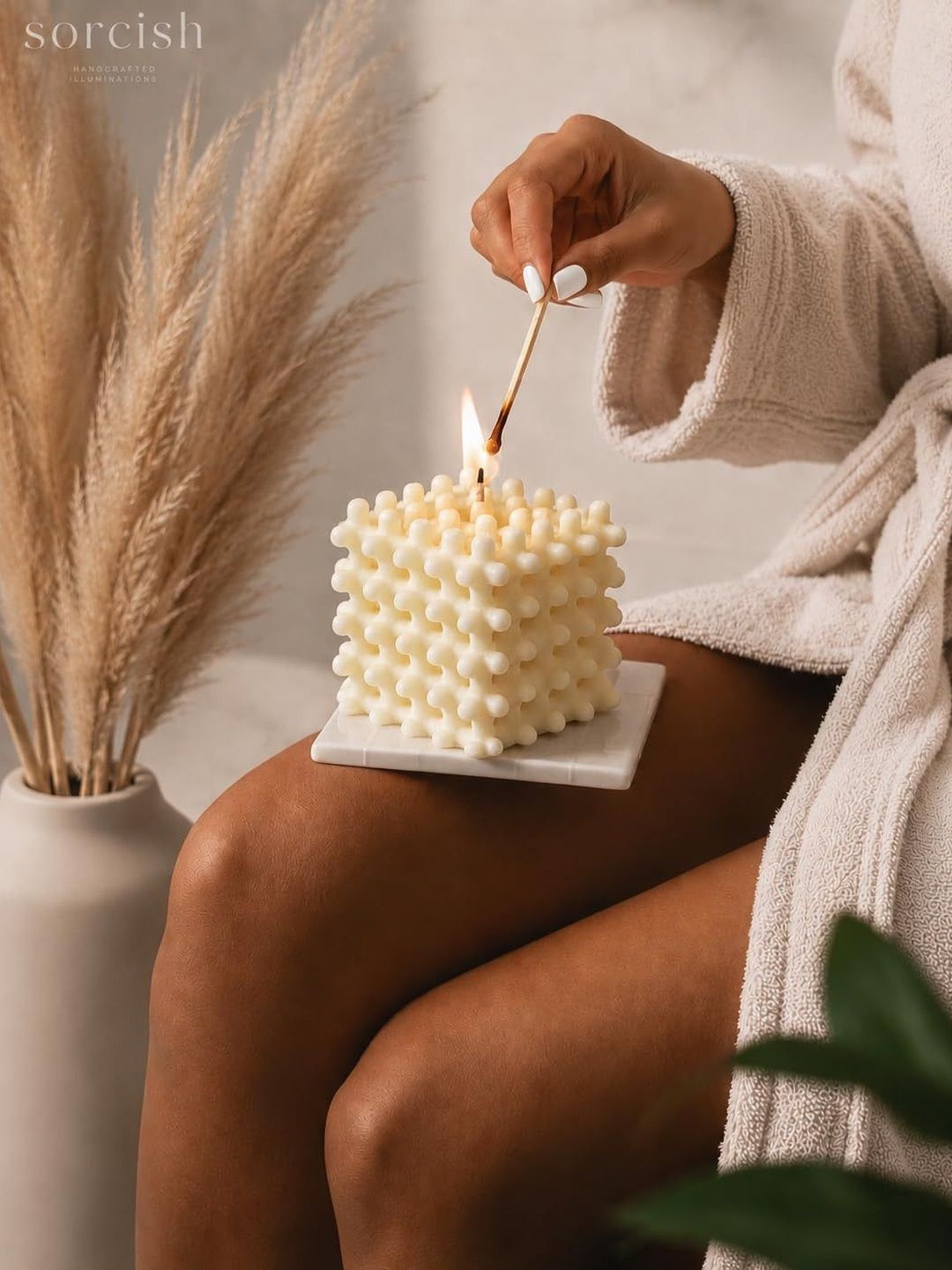 SORCISH White & Cream-Coloured 1 pieces Candle-image-23