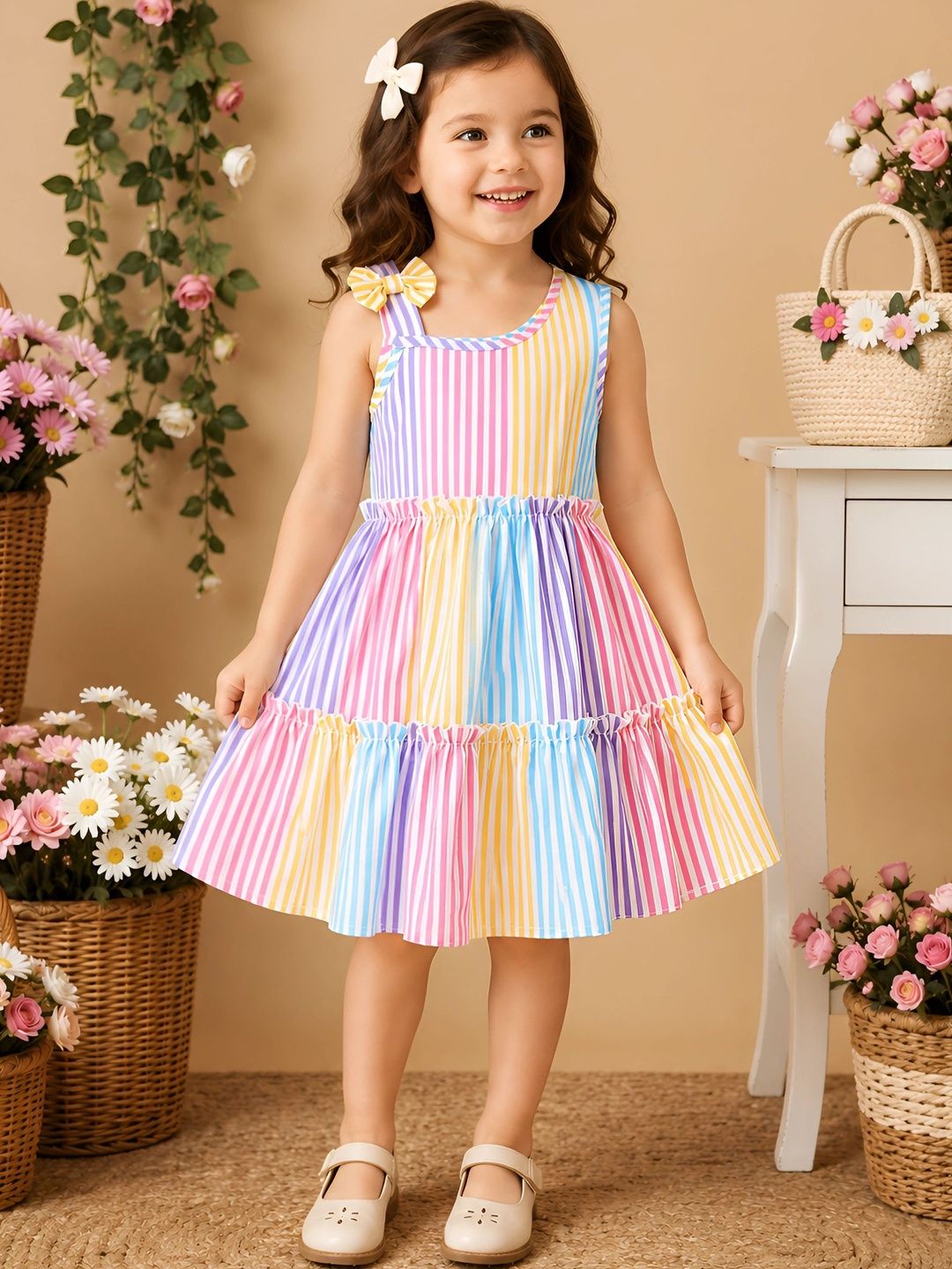 Arshia Fashions Striped Ruffled A-Line Dress-image-18