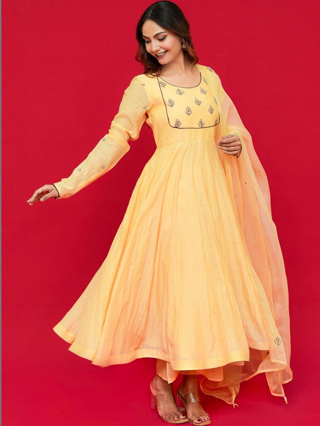 AMAHI Ethnic Motifs Embroidered Thread Work Handloom Thread Work Anarkali Kurti-picture-15