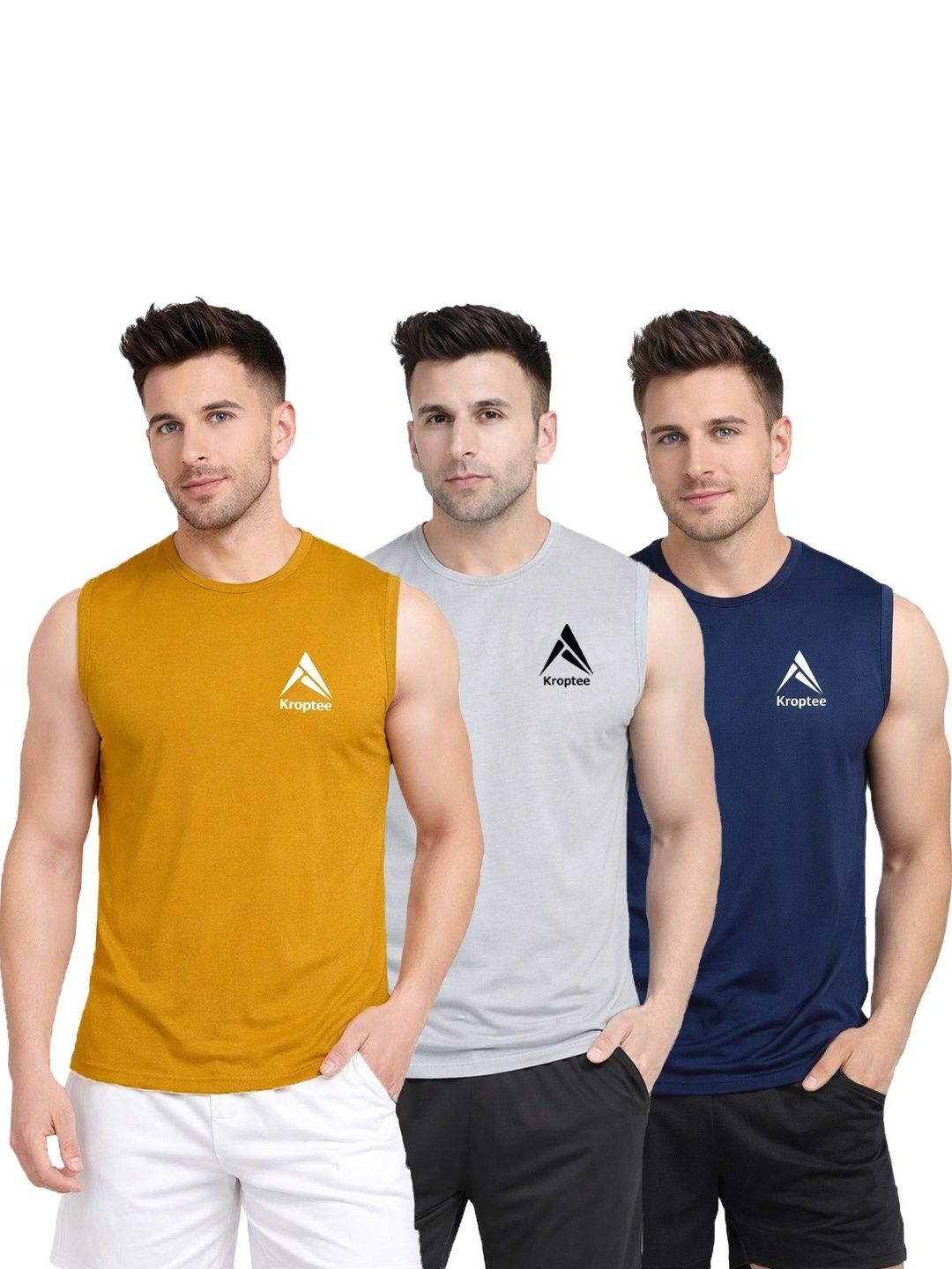 Kroptee Pack of 3 Cotton Blend Gym Vest-picture-25
