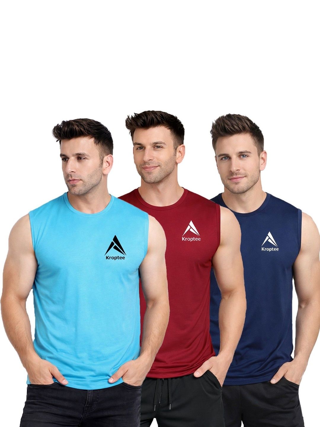 Kroptee Pack of 3 Cotton Blend Gym Vest-picture-41