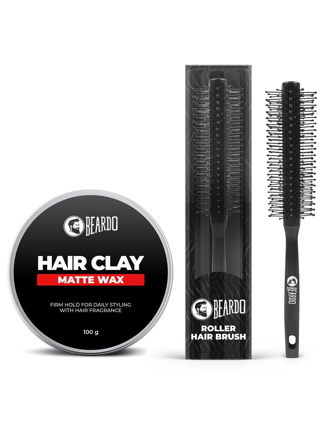 BEARDO Set of Roller Volumizer Hair Brush & Strong Hold Hair Clay Wax 100g-picture-55