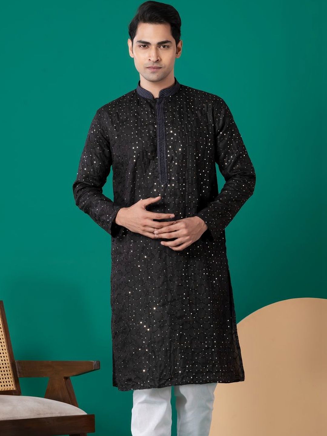 Dincharya Men Embellished Sequinned Kurta-picture-46