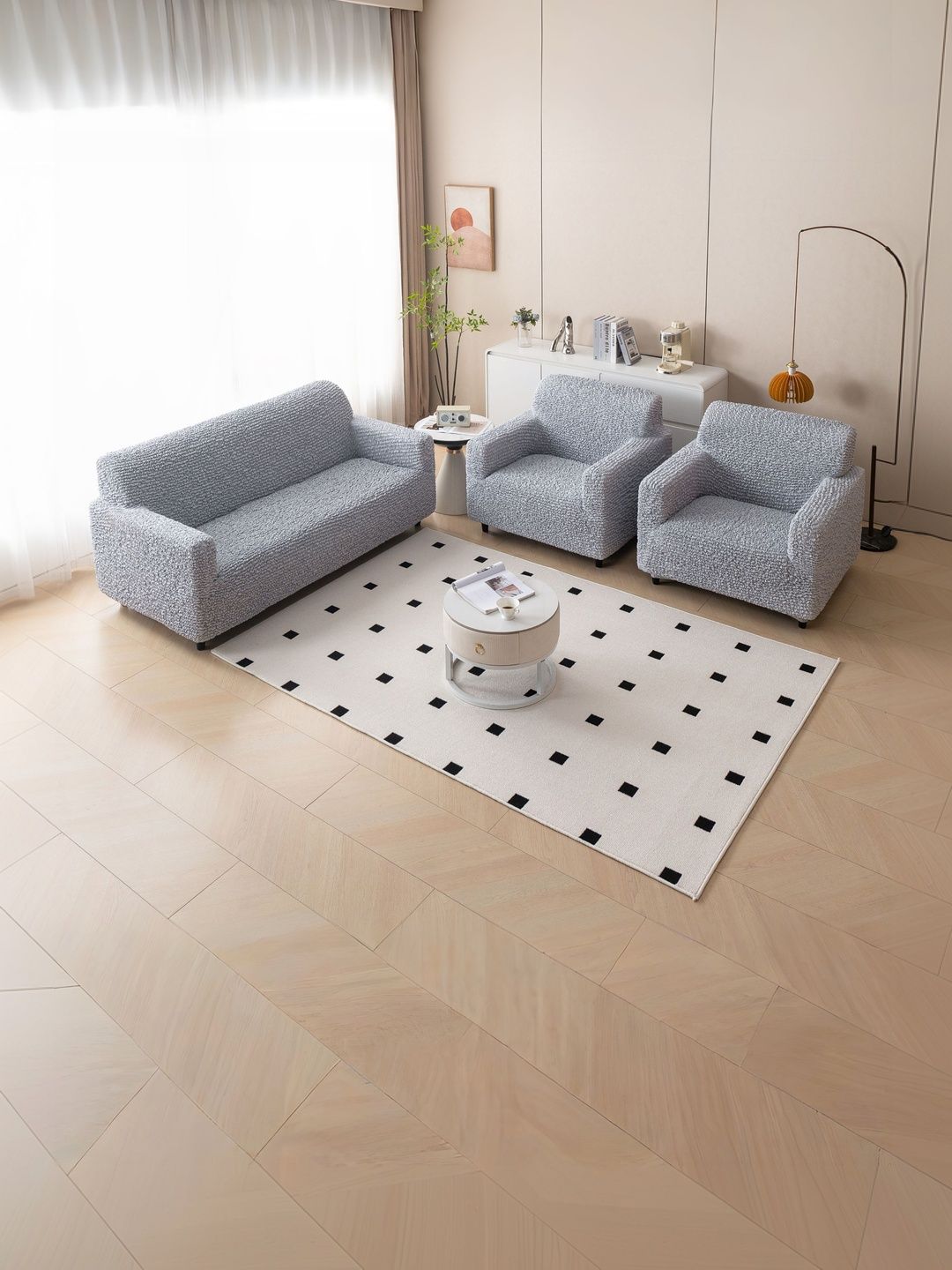 MAGICAL Grey Microfibre Blend 3 Piece Sofa Cover With Arms-image-30
