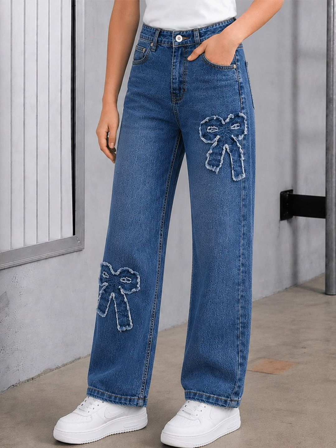 Purple United Kids Girls Regular Fit Mid-Rise Low Distress Applique Jeans-image-21