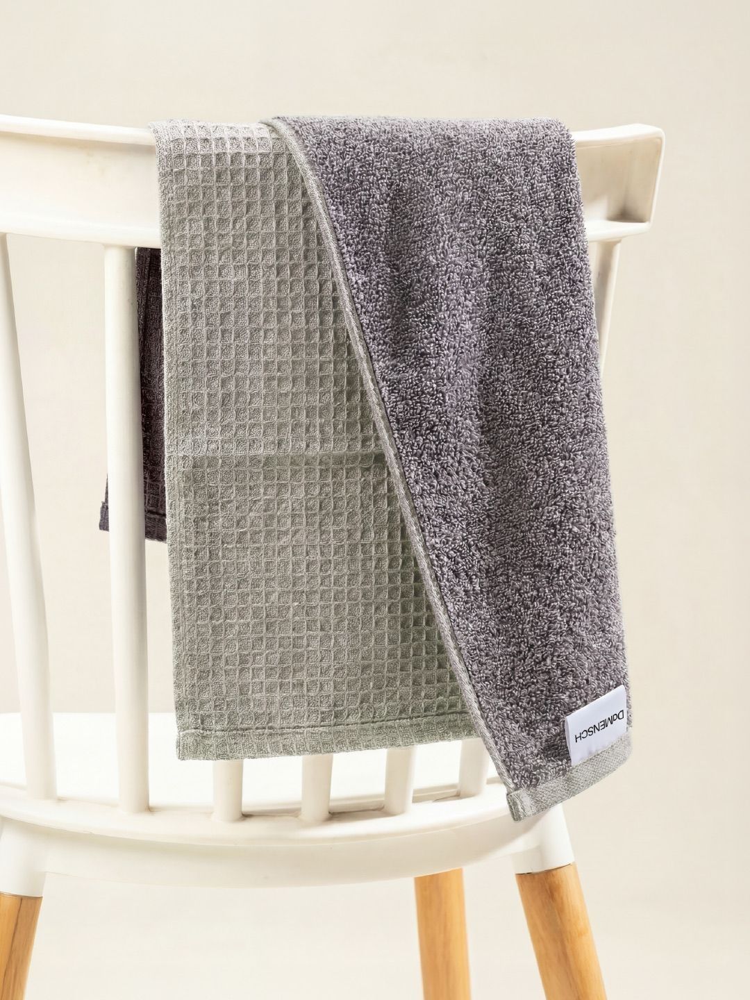DAMENSCH Beige Textured Bamboo Ultra-Soft 2-Pcs Hand Towels-image-3