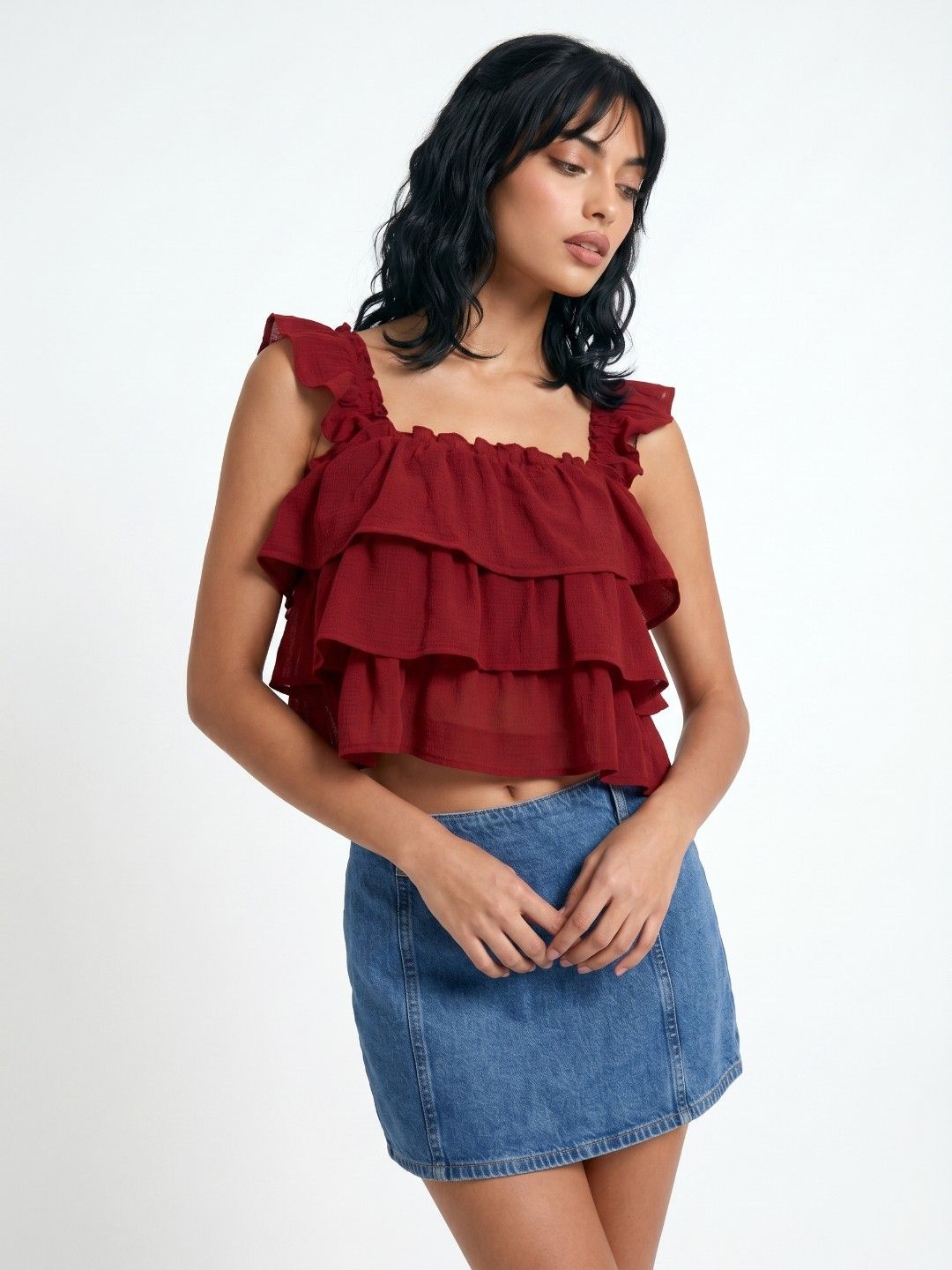 glitchez Square Neck Crop A Line Top-picture-57