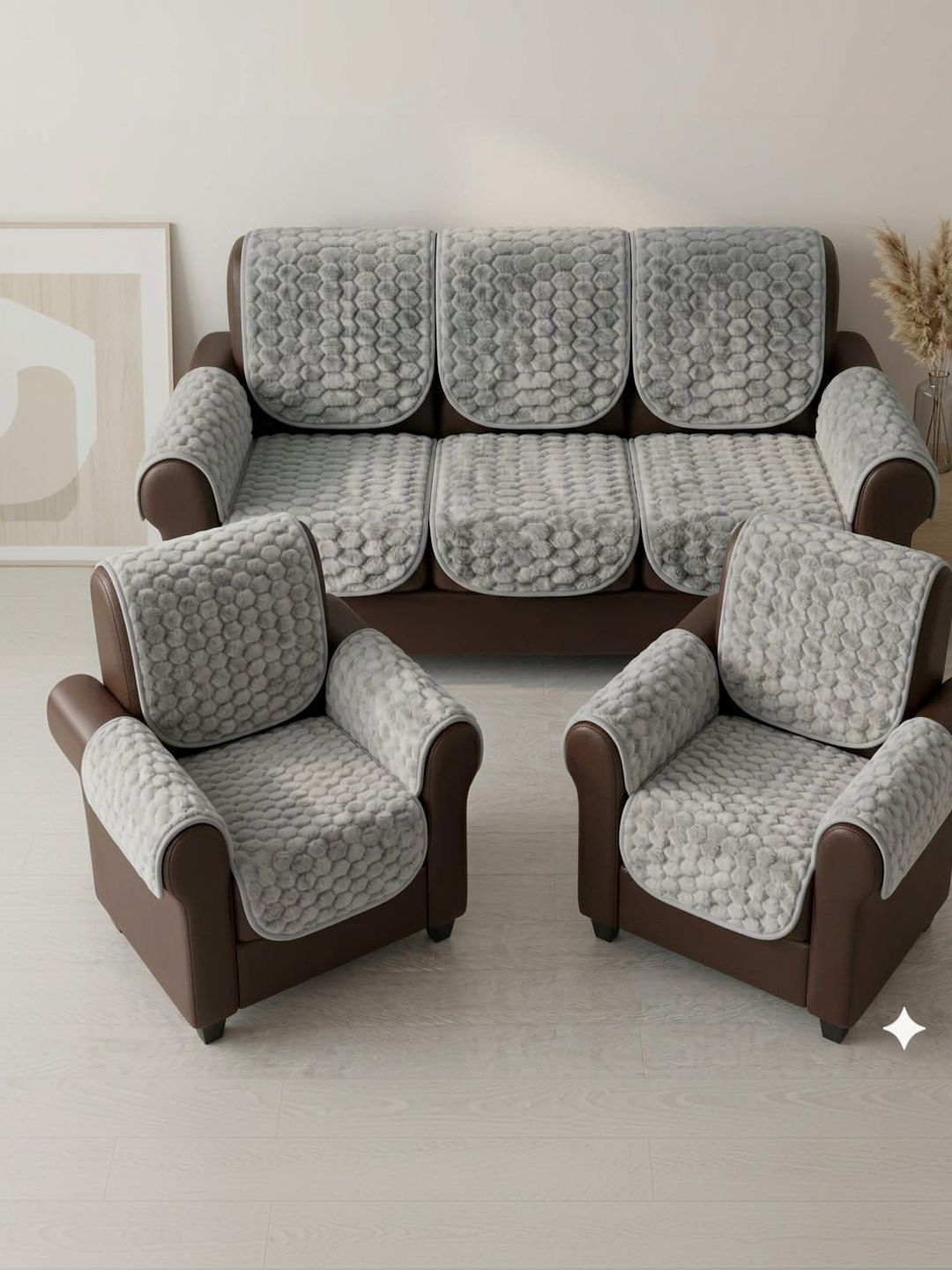 RAINBOW FURNISHINGS Coffee Brown Polyester Blend Sofa Cover With Arms-picture-27