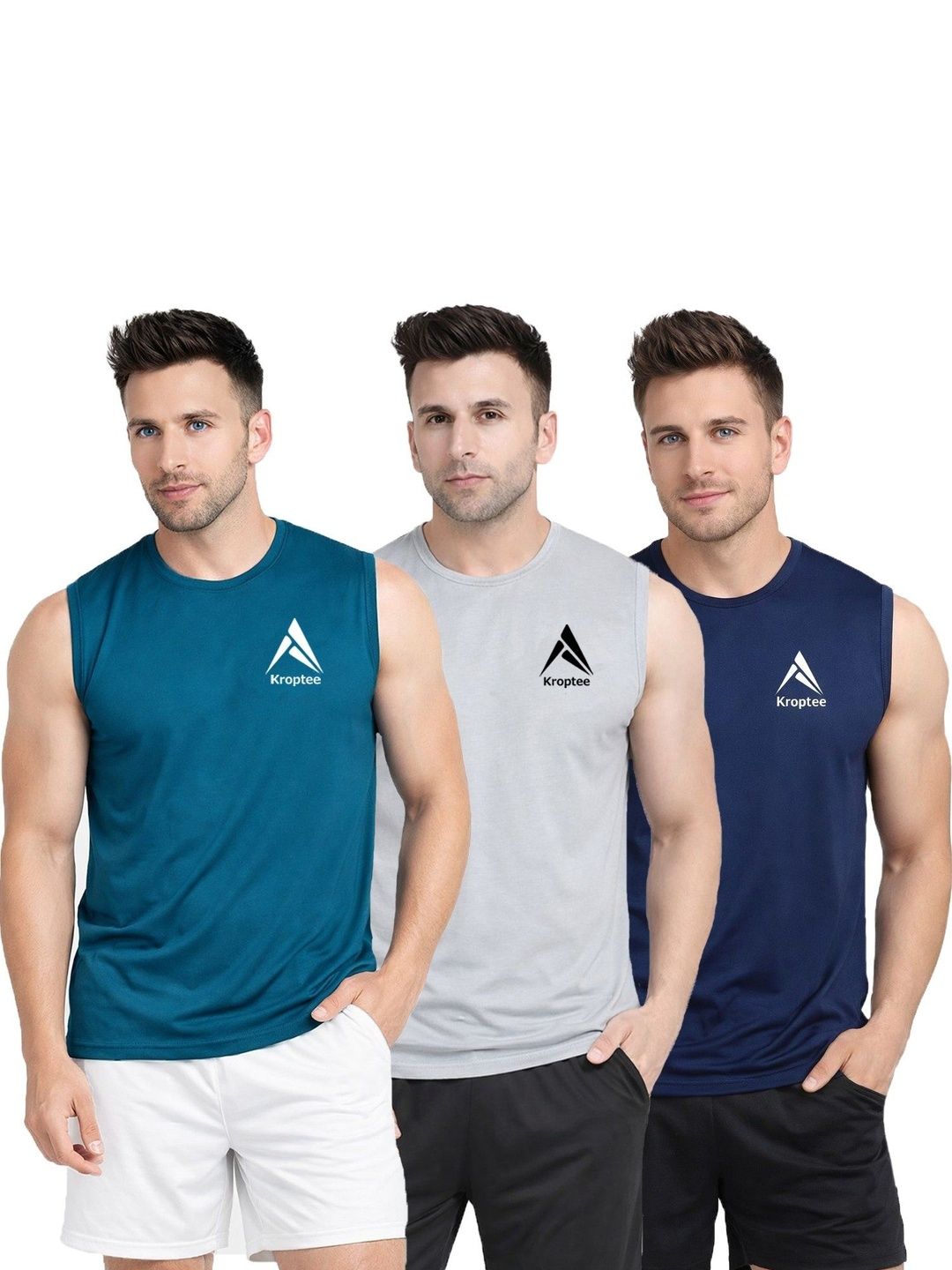 Kroptee Pack of 3 Cotton Blend Gym Vest-picture-24