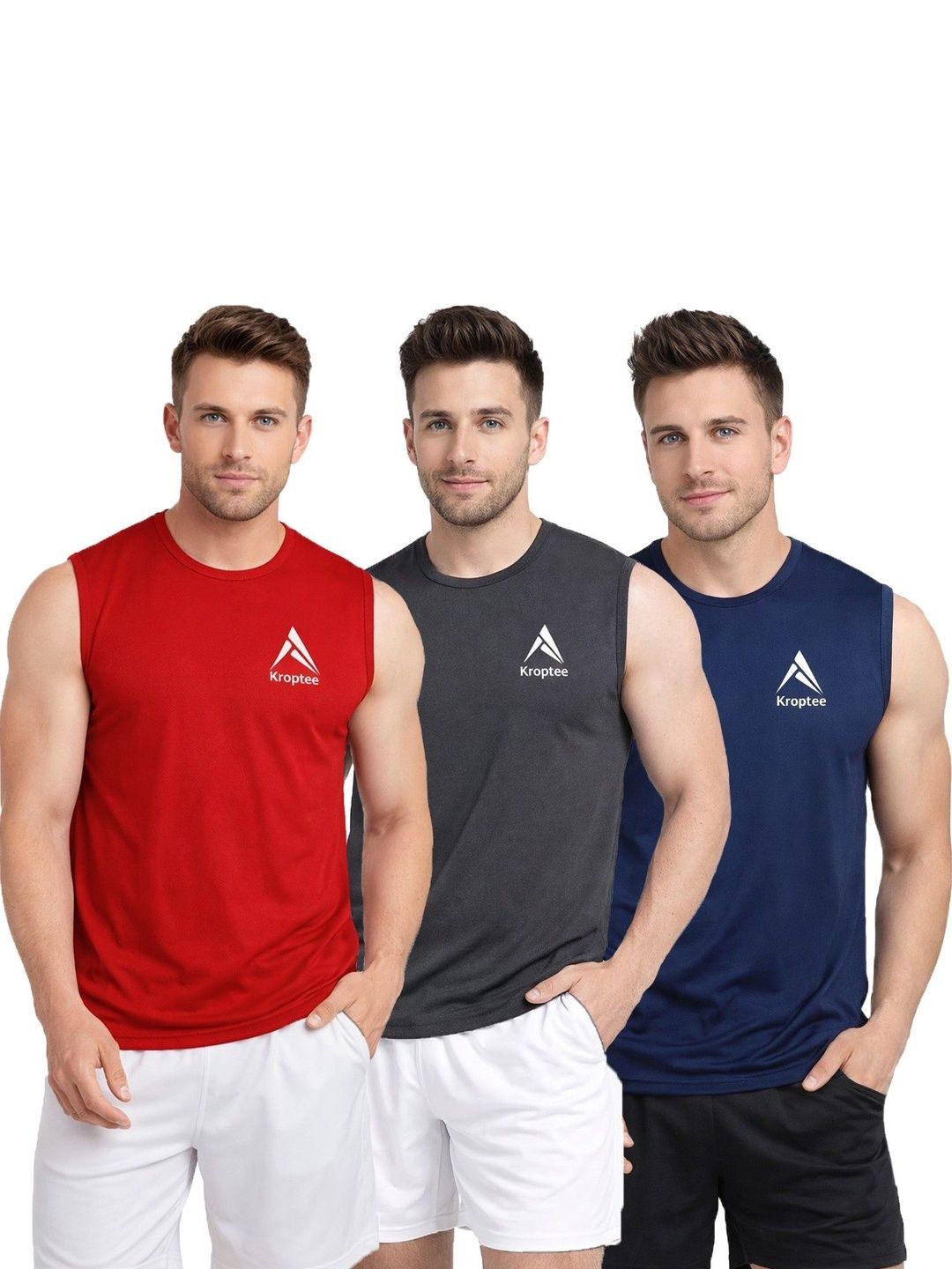 Kroptee Pack of 3 Cotton Blend Gym Vest-picture-17