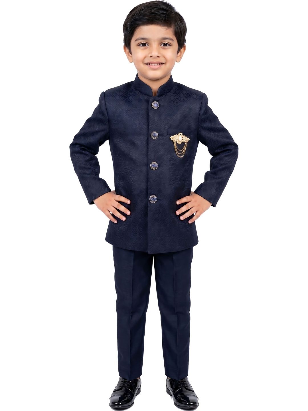 Arshia Fashions Boys Self Design Mandarin Collar Sherwani Set-picture-15