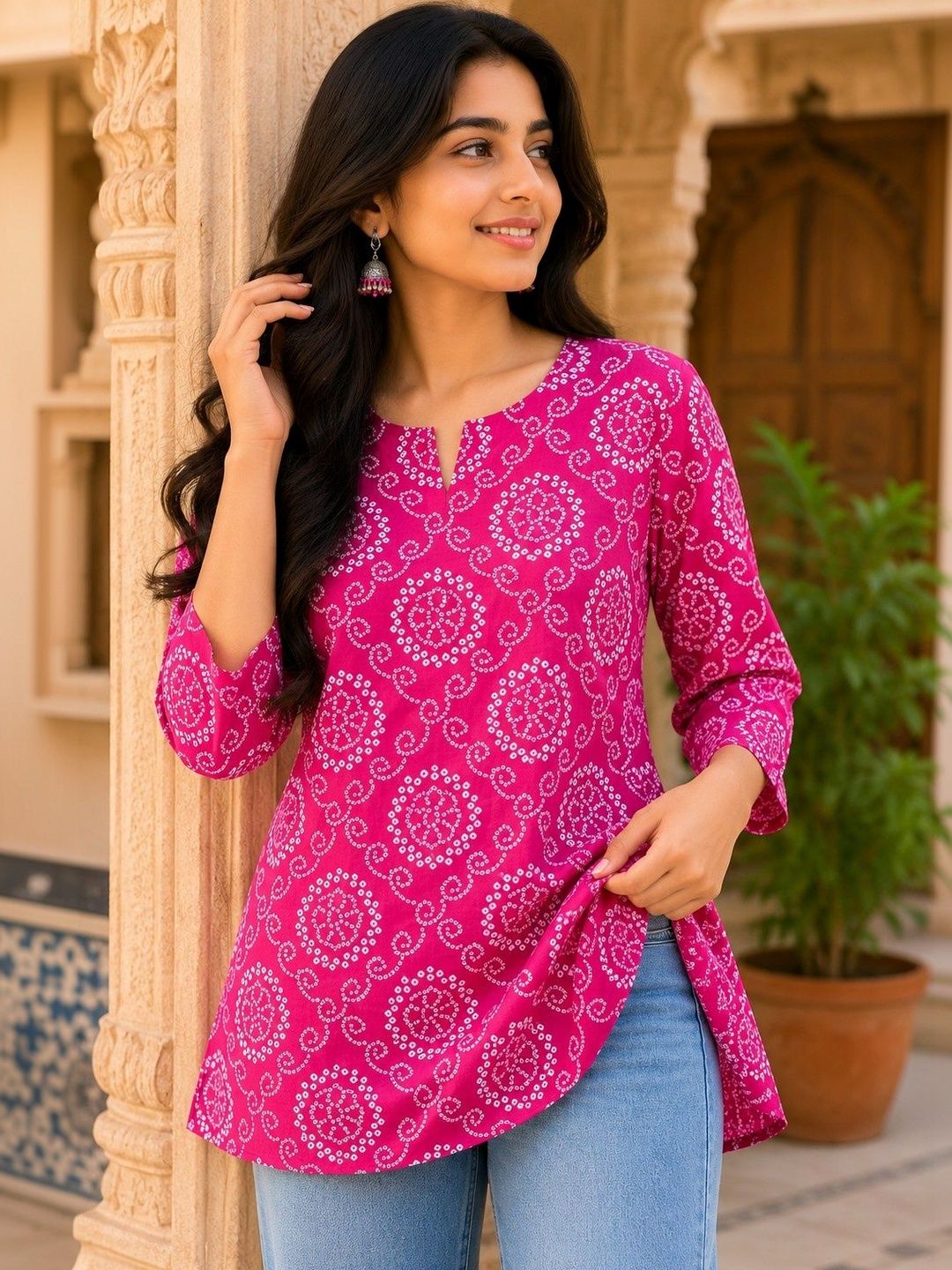 HERE&NOW Bandhani Printed Pure Cotton Blend Kurti-picture-56