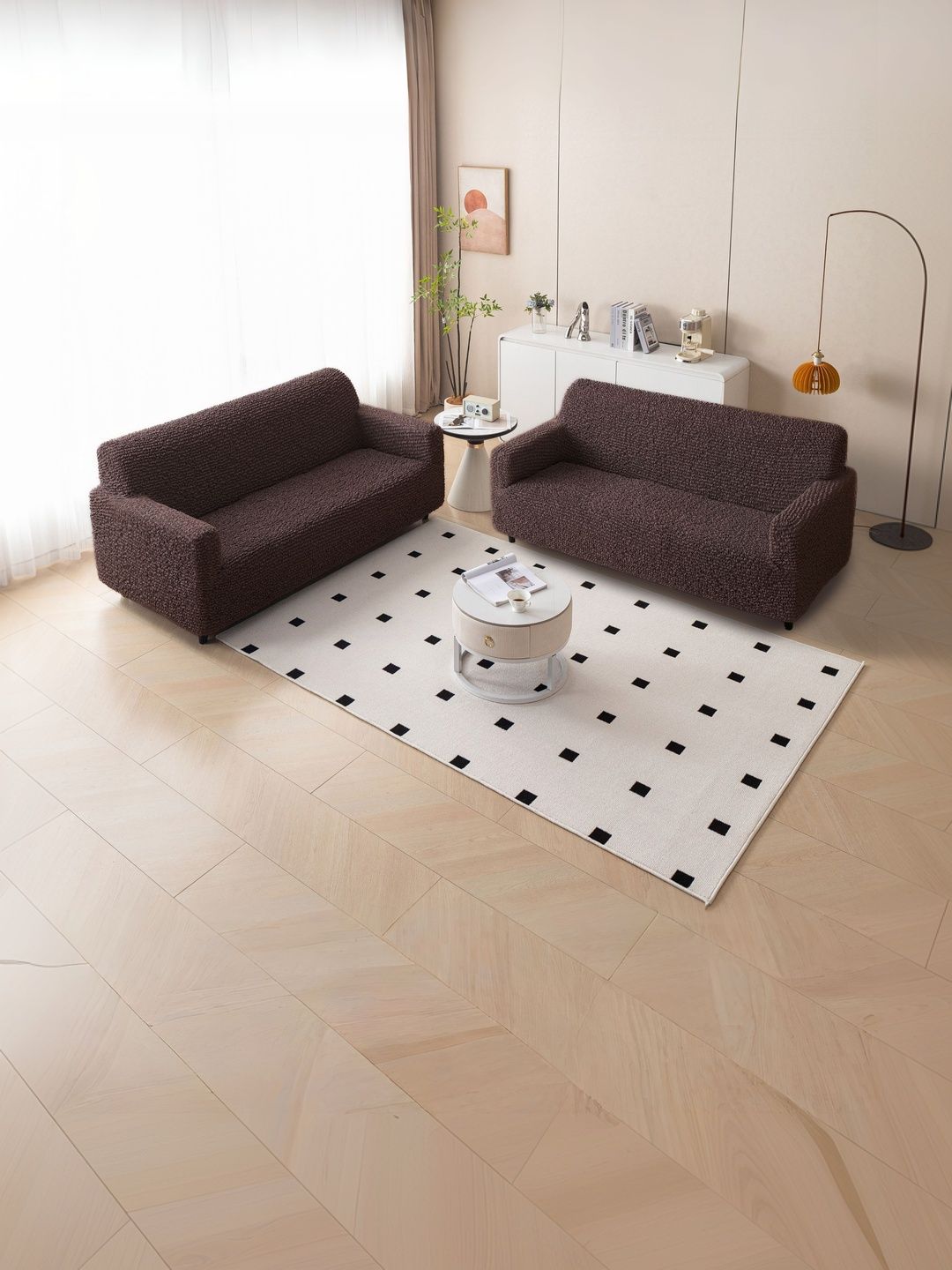 MAGICAL Brown Microfibre Blend 2 Piece Sofa Cover With Arms-image-31
