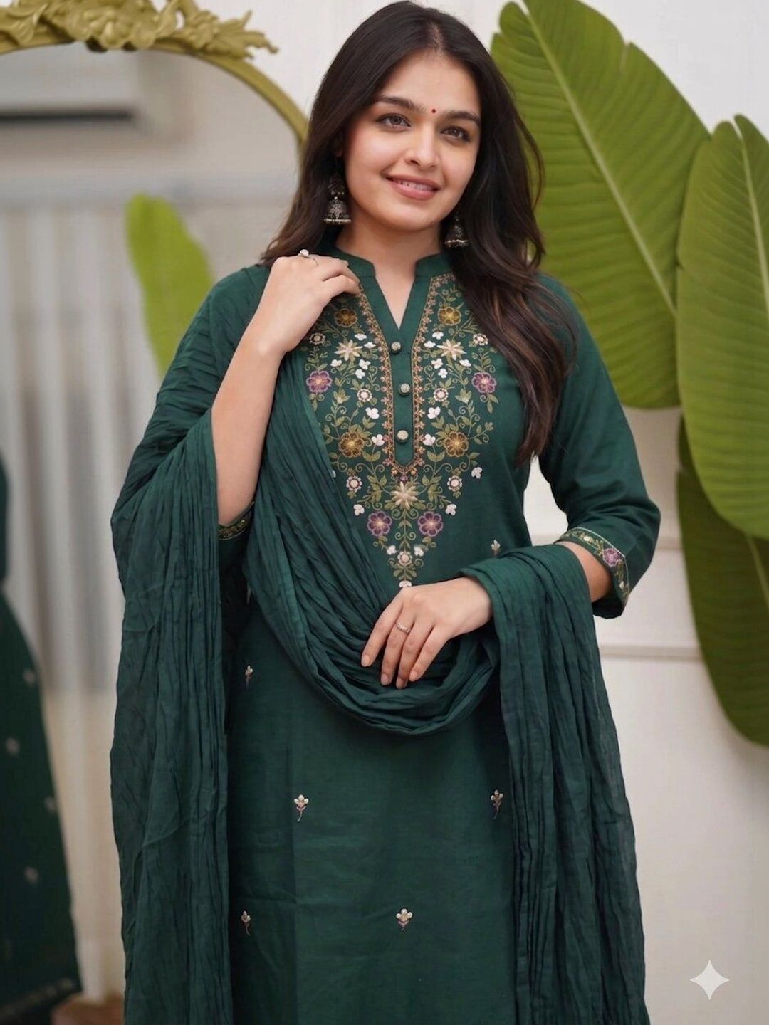 ROOP AYU Women Floral Embroidered Regular Thread Work Kurta with Palazzos & With Dupatta-picture-16