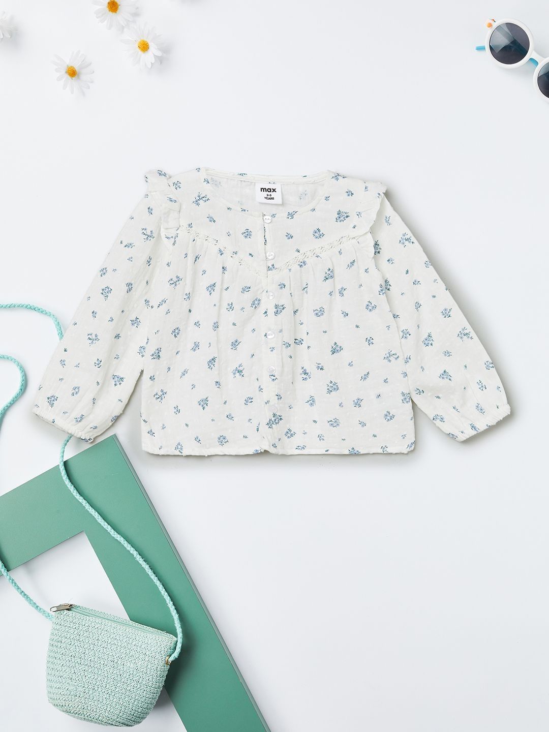 max Floral Print Peter Pan Collar Ruffles Cotton Blend Top-picture-31