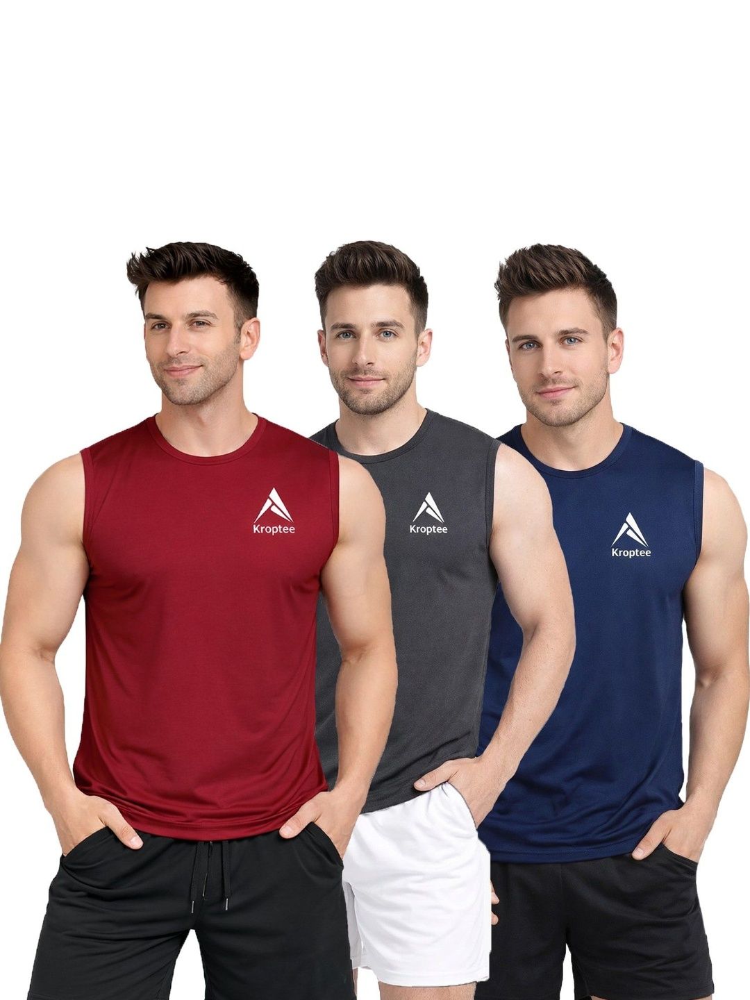 Kroptee Pack of 3 Cotton Blend Gym Vest-picture-22