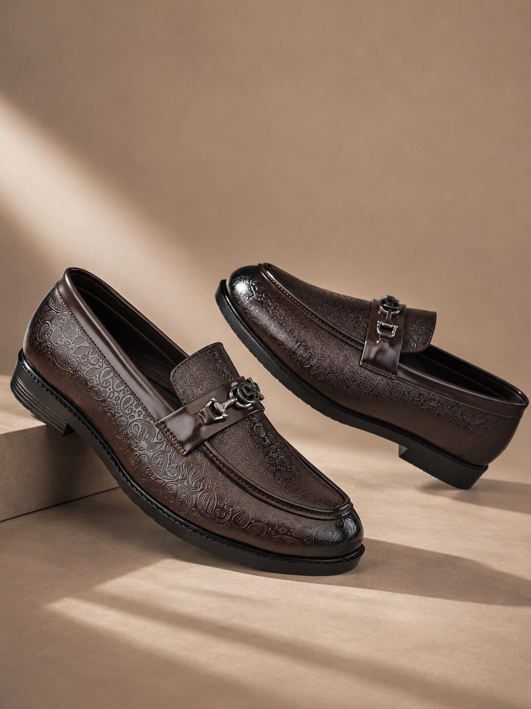 Here&Now Men Brown Synthetic Leather Formal Slip On Moccasins Loafers Shoes-image-44