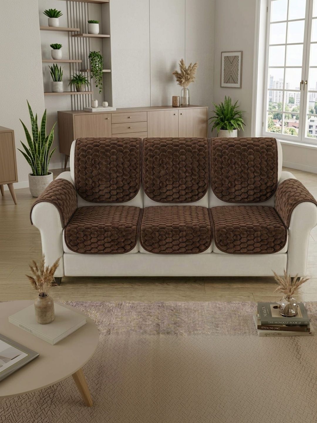 RAINBOW FURNISHINGS Coffee Brown Polyester Blend Sofa Cover With Arms-picture-34