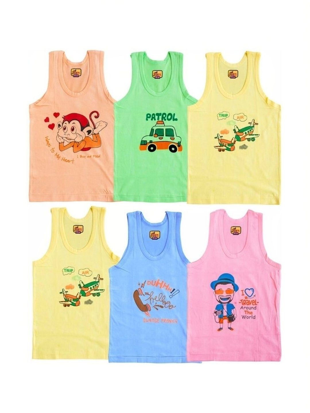 Renox Boys Pack of 6 Printed Assorted Cotton Undershirt-picture-34