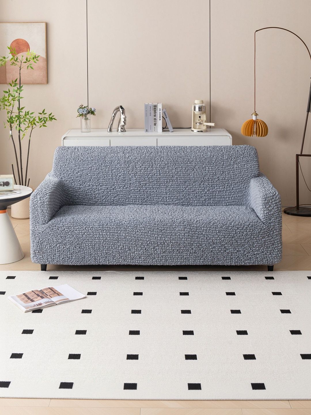 MAGICAL Grey Microfibre Blend 1 Piece Sofa Cover With Arms-picture-34