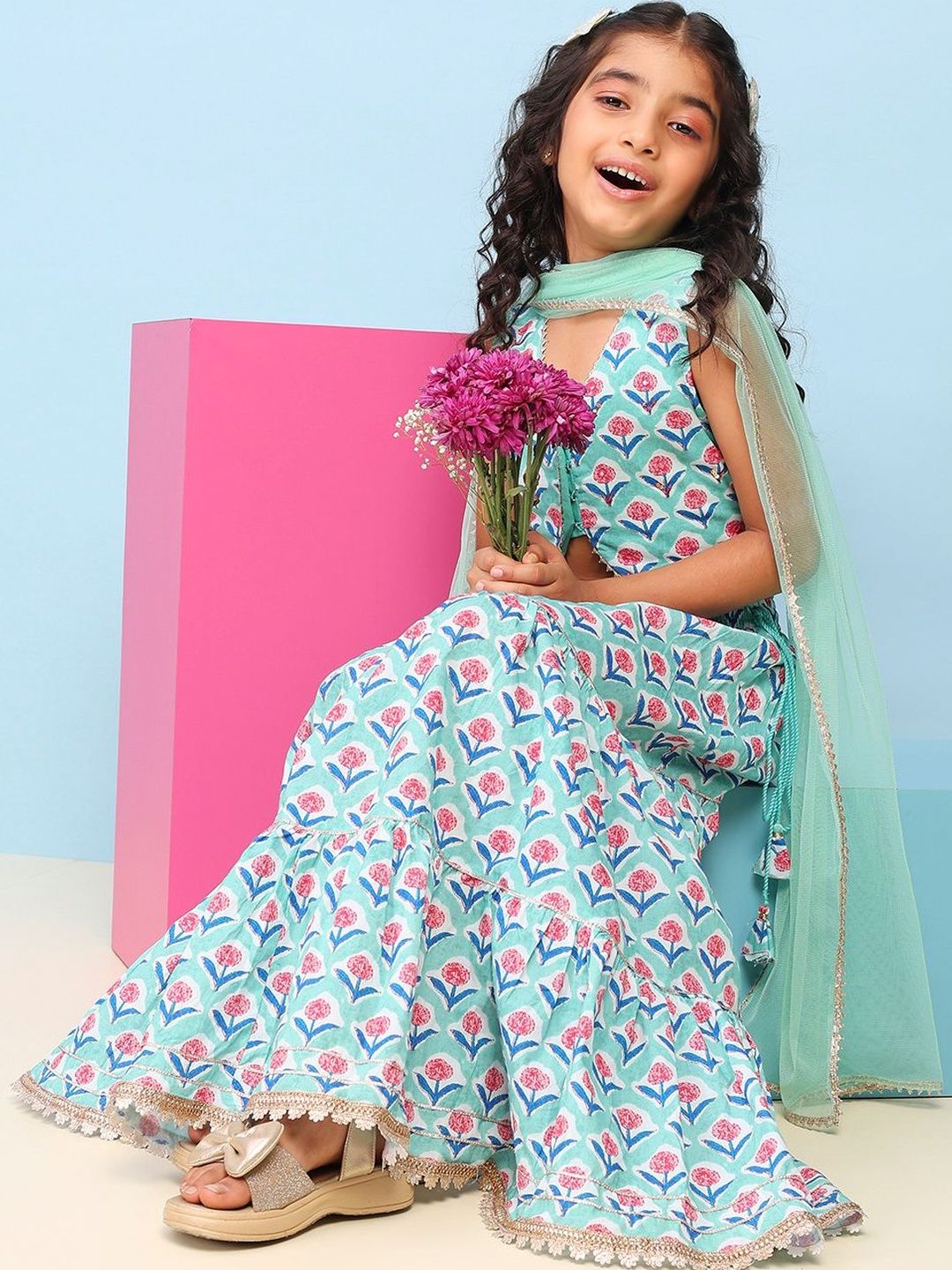 Biba Girls Printed Block Print Ready to Wear Lehenga & Blouse With Dupatta-picture-32