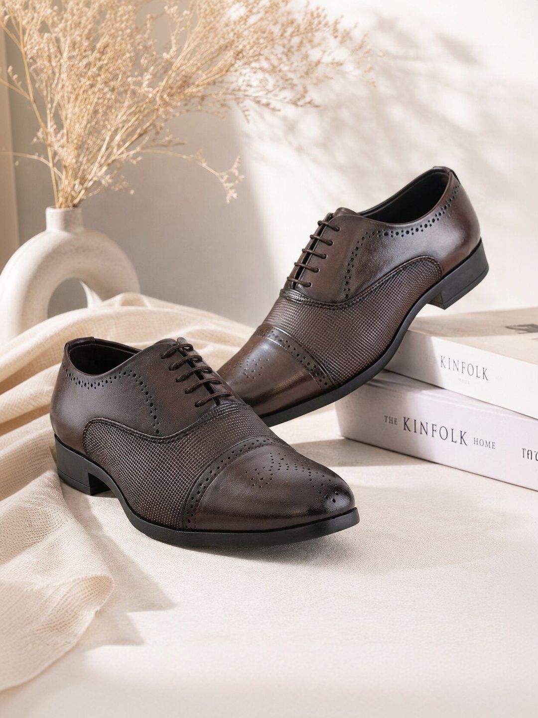Invictus Men Brown Textured Synthetic Leather Formal Lace Up Oxfords Shoes-picture-26