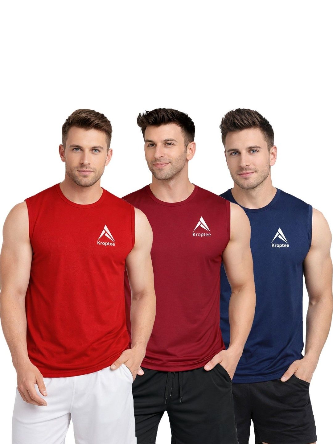 Kroptee Pack of 3 Cotton Blend Gym Vest-picture-39