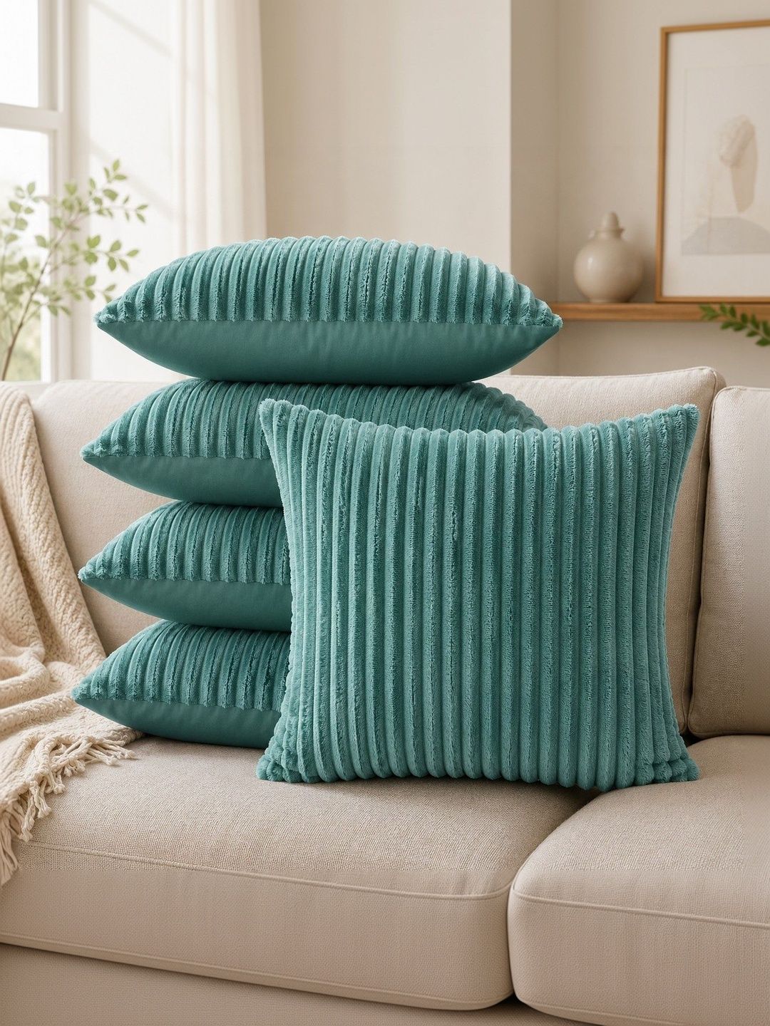 LOFEY Green Set of 5 Velvet Square Cushion Covers-image-49