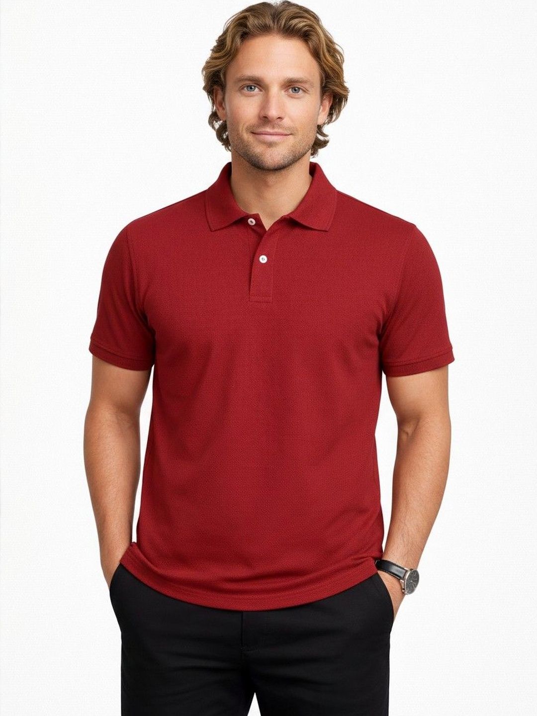 Maroon Polo Collar Regular Fit T-shirt-image-1