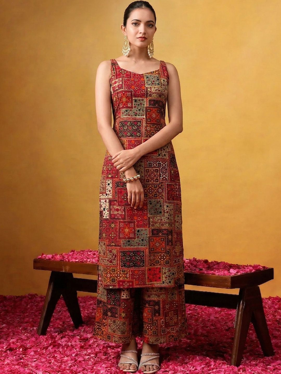 TextileNow Women Ethnic Motifs Printed Regular Kurta with Palazzos-picture-22