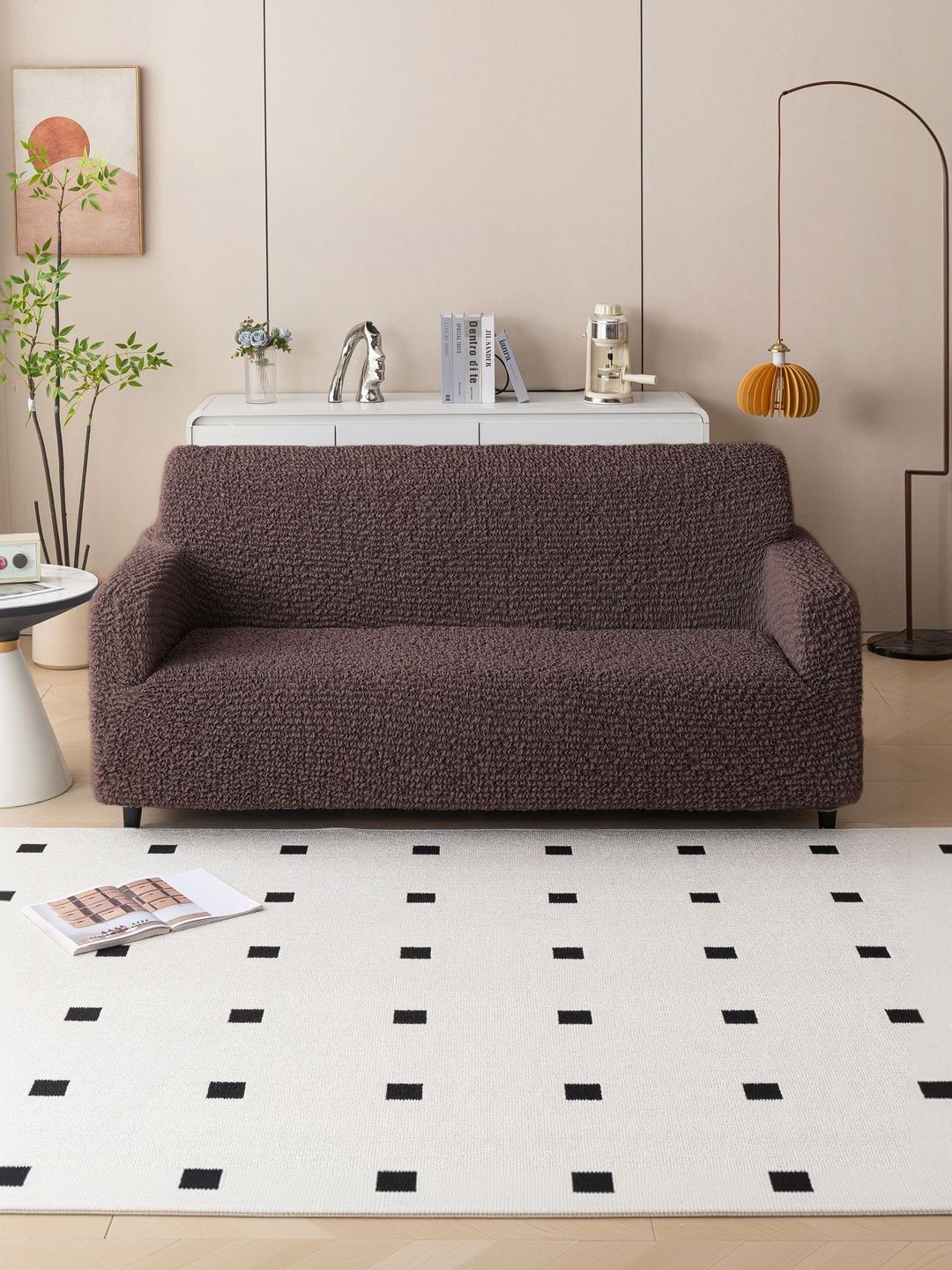 MAGICAL Brown Microfibre Blend 1 Piece Sofa Cover With Arms-picture-10
