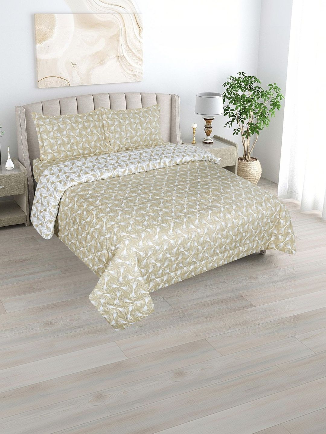 DREAM LIVING Olive Green & Gold-Toned Geometric Other 4 Piece Double Queen Fine Bedding Set-image-13