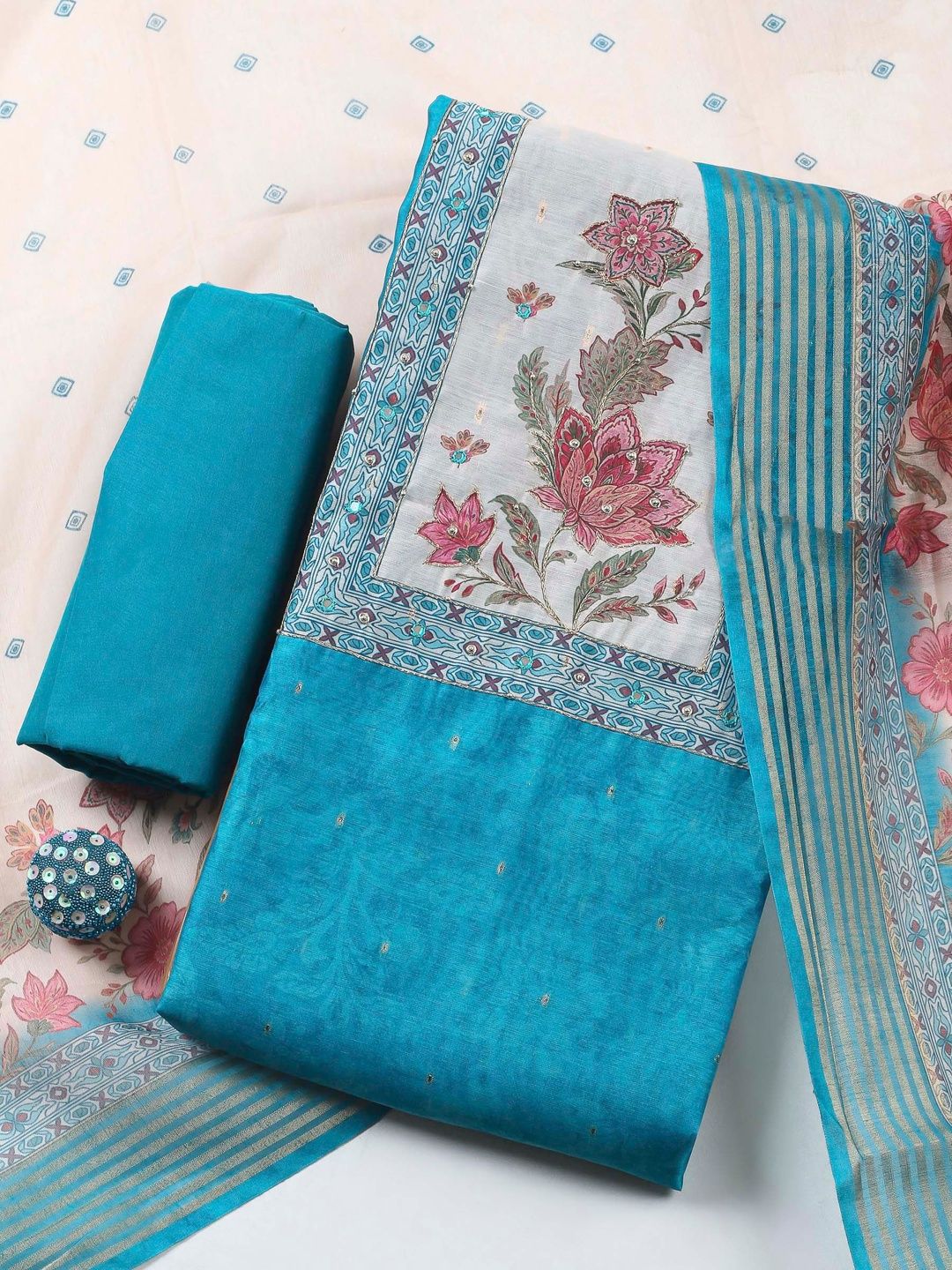 Meena Bazaar Printed Art Silk Unstitched Dress Material-picture-26