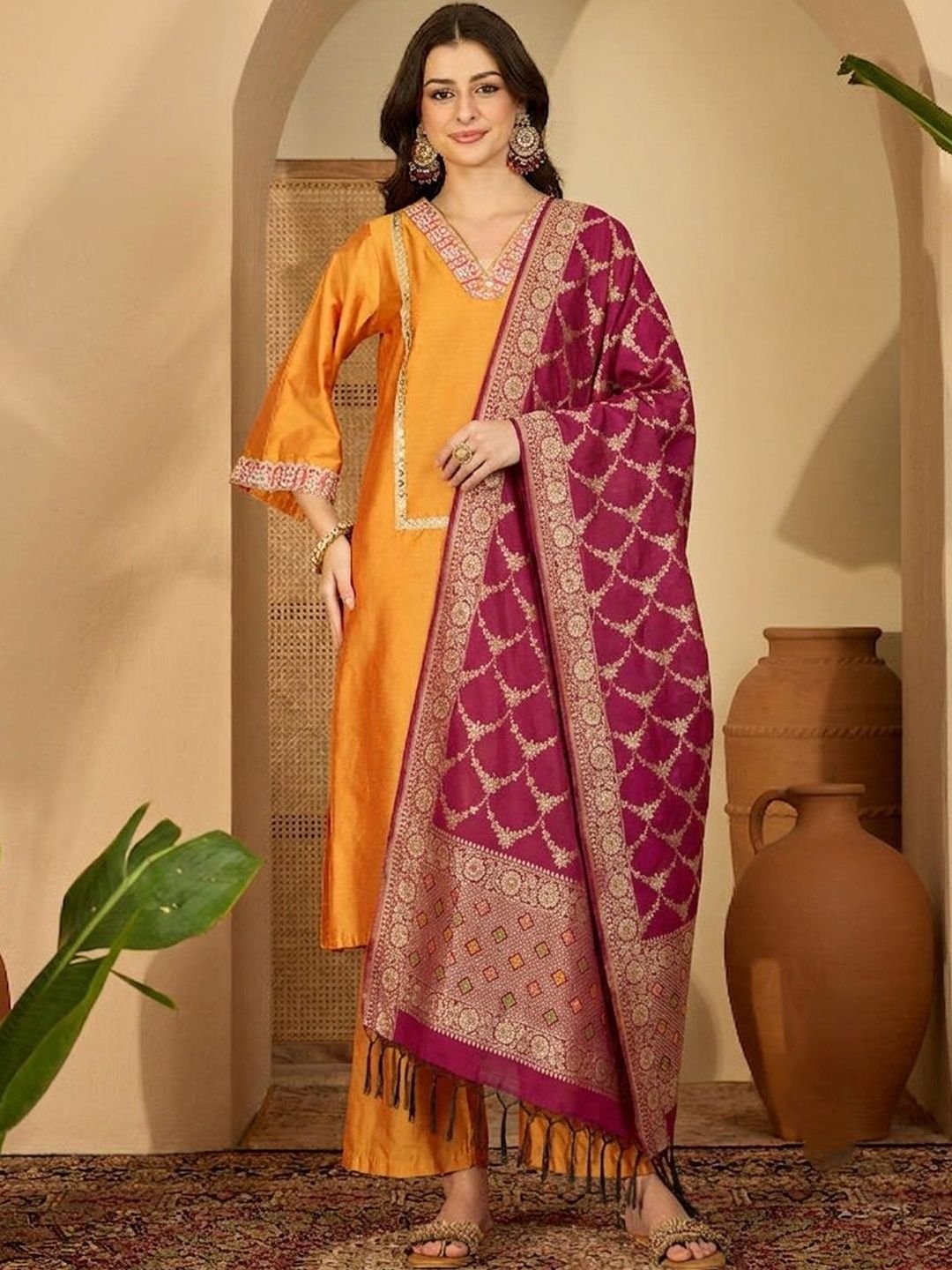 Sangria Women Yellow Kurta Sets
