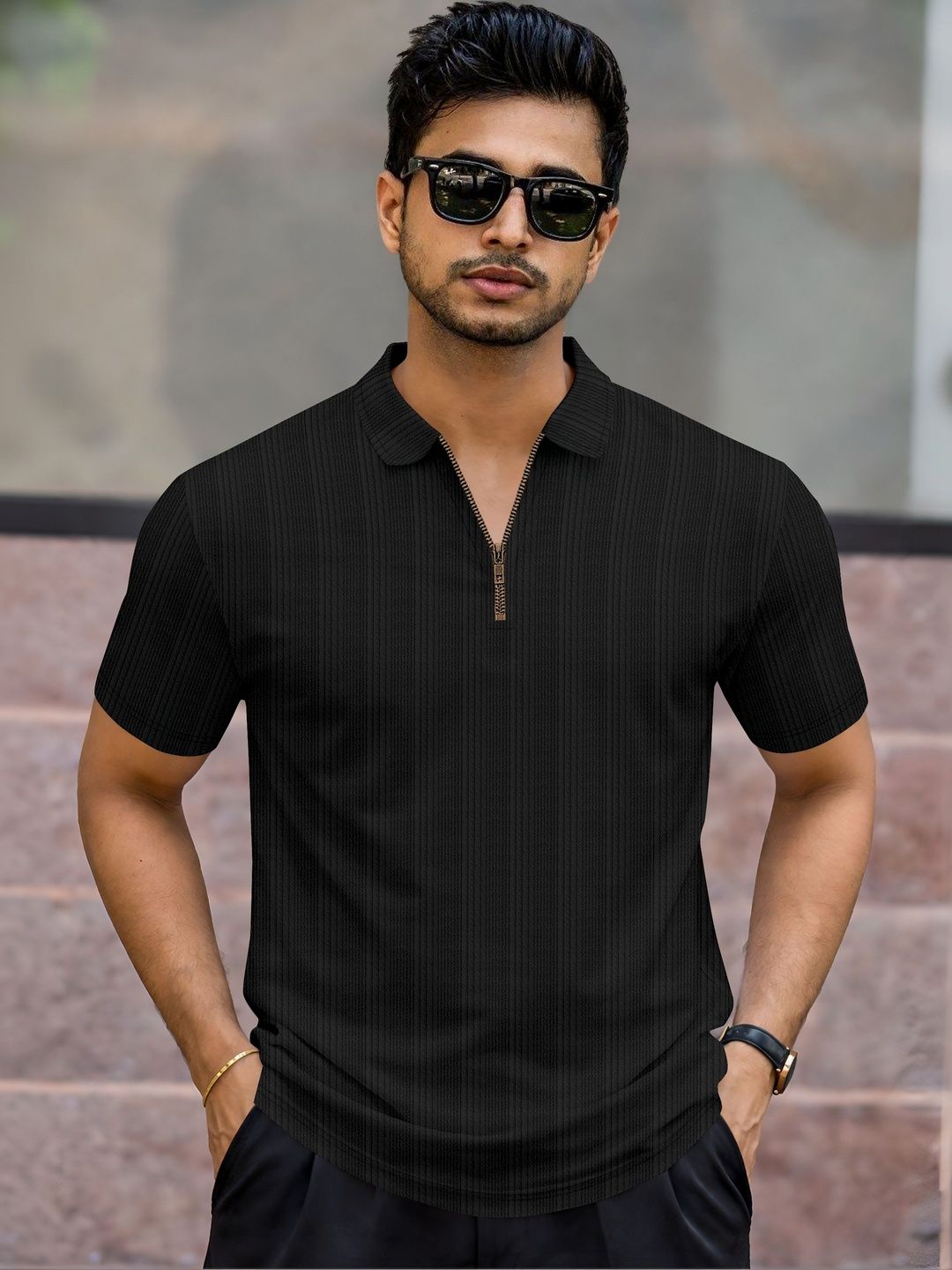 HERE&NOW Men Polo Collar T-shirt-image-49