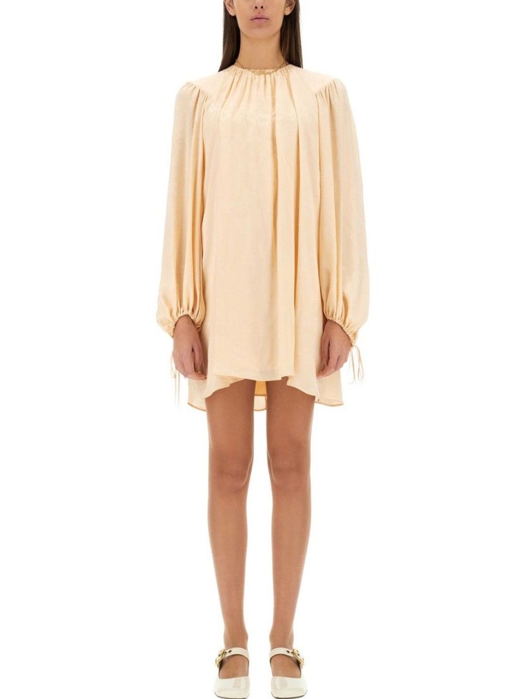 Chloe Light Brown Solid Round Neck Mini Dress-image-39